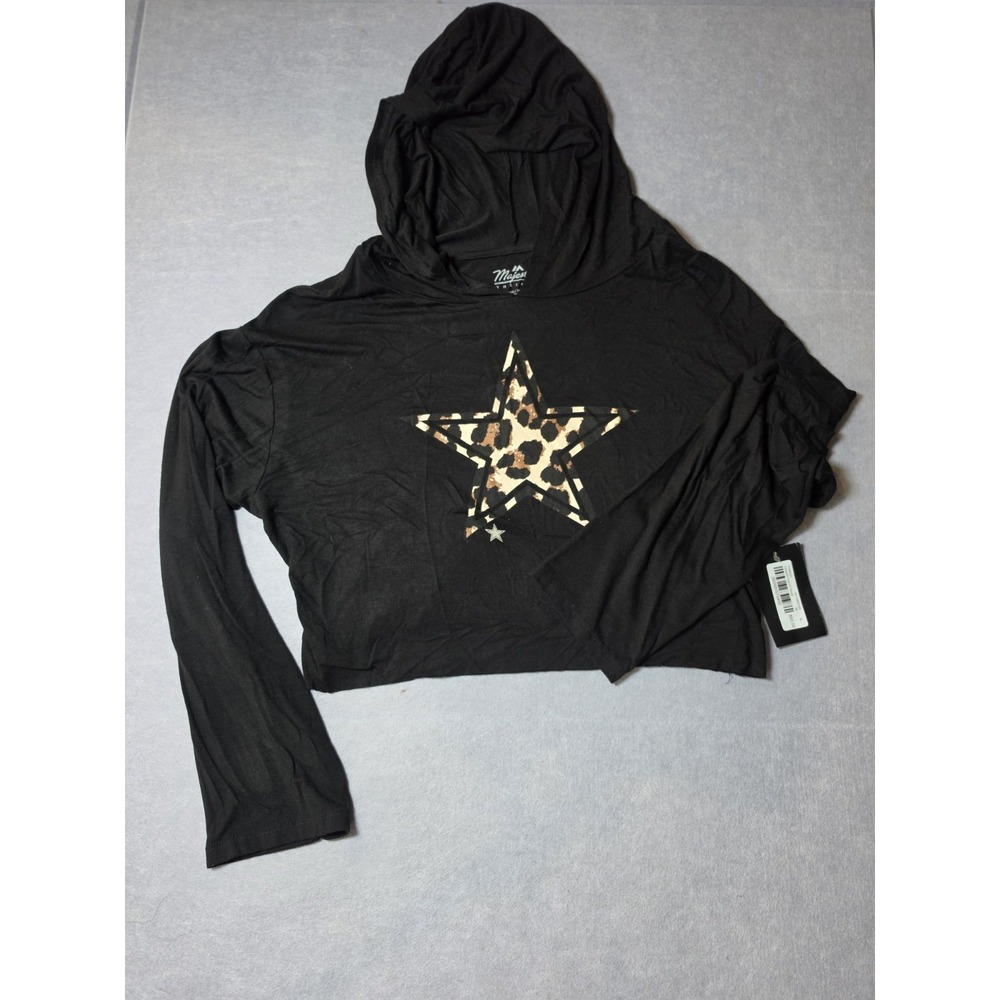 NWT Dallas Cowboys Women's GIFT Leopard Print L/S Cropped Black hoodie LARGE